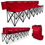 PowerNet 6 Seater Team Bench Folding Chair, Portable Chair for Soccer Basketball Football Teams, Foldable Bench with Backpack Style Carry Bag (Red)