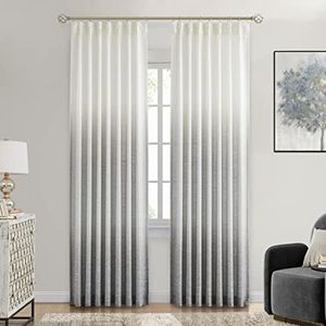 Central Park Ombre Pinch Pleated Semi Sheer Curtains Rayon Blend Window Drape Gradient Print Treatment Sets for Living Room Bedroom, 40"x102"x2, Cream White to Gray