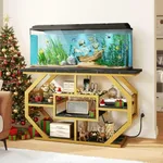 DWVO 55-75 Gallon Aquarium Stand with Power Outlet, Display Stand for Turtle Tank, Reptile Terrarium, Metal Fish Tank Stand Suitable for Living Room, Entryway, 860LBS Capacity, Black & Gold