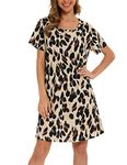 ENJOYNIGHT Womens Nightgown Cotton Sleep Shirt Femme Nightshirt Short Sleeves Pajamas Night Dress (X-Large, L Leopard)