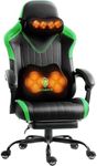Dowinx Gaming Video Gaming Chair with Shiatsu Neck Massage and Lumbar Support for Home Office High Back Recliner Height Adjustable Ergonomic Comfy Leather Computer Desk Chair (Green)