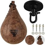 FISTRAGE Speed Ball Boxing Bag Leather MMA Muay Thai Training Punching Dodge Striking Kit with Free Hanging Swivel Workout Speedball Kicking Platform Equipment (Vintage Black)