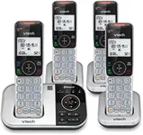 VTech VS112-4W Cordless 4-Handset DECT 6.0 Telephone Bundle with ITAD, Black/Silver