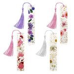 Dried Flower Bookmarks with Tassels, Kaluofan 4PCS Bookmarks for Women, Durable Handmade Dried Flower Resin Bookmarks, Pretty and Increase Reading Interest