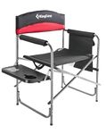 KingCamp Folding Directors Chairs for Adults, Oversized Camping Chair with Side Table/Cup Holder/Padded Armrest, Heavy Duty Camping Chairs for Fishing Picnic Garden, Up to 400 lbs, Black/Red
