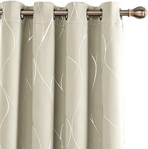 Deconovo Wave Printed Thermal Insulated Blackout Curtains, Room Darkening Curtains 2 Panels for Living Room and Bedroom, Grommet Top Drapes for Glass Sliding Door, 52W x 96L Inch, Set of 2 Panels, Light Beige