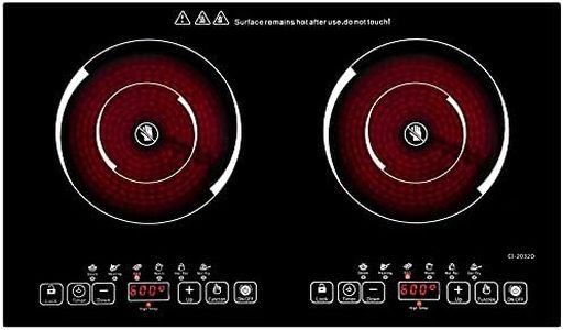 24 Inch 2 Burner Electric Cooktop - 110V Ceramic Stove with 2 Cooktops - 2000W Adjustable Portable Cooktop for Cooking (2 Burner Countertop Round)