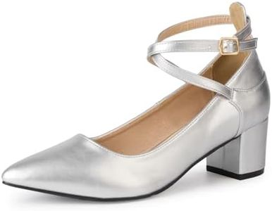 Plilima Zapatos Tacón Alto Mujer Correa en el Tobillo Correas Cruzadas y Puntera Cerrada Zapatos de Salón Clásicos Bombas Bodas y Fiestas (Plateado,39)