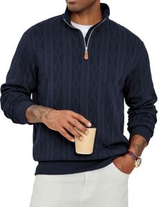 JMIERR Mens Quarter Zip Turtleneck Pullover Sweater, S, Navy Blue