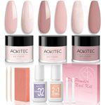 Aokitec 10 PCS Dip Powder Nail Kit - 3 Colours Light Nude Pink Nail Dipping Powder Kit Starter Kit with Dip 2-in-1 Dip Base & Top Coat Activator Nail Tools Dip Nail Starter Set for French Nails Art