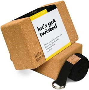 Luxury Cork Yoga Block Set - Extra Large Yoga Blocks with Performance Grade Portuguese Cork | High Density, Non-Slip Support for Safer Balancing | 2 Pack | 100% Cotton, Extra Long Yoga Strap Included