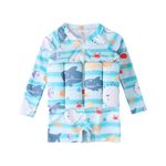 Toddler Boys Girls Cute Print Buoyancy Float Swimsuit, Kids Swim Training aid Jacket Vest Suit, is Made of Spandex and Elastane, Comfortable and Quick-Drying. (1-2 Years, Blue - Sea Creatures)