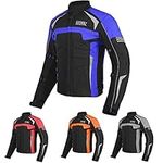 DALLX Waterproof Textile Motorcycle Riding Jacket for Men Dualsport Enduro with CE Armored Waterproof All Season Jacket, Black Blue, 3X-Large