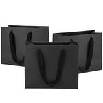 Ronvir 25Pcs Small Gift Bags Black Paper Bags With Handles Recycled Party Bags Paper Gift Bags For Business, Goodie, Shopping, Wedding, Birthday, Holiday, Welcome, Christmas, Halloween, 22x10x18 cm