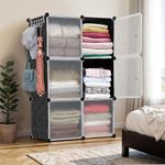 ABOUT SPACE Collapsible Wardrobe - DIY 6 Cube Plastic Almirah for Clothes with Doors, Side Hanger, Door Magnet & Hamer- Foldable Wardrobe for Storage for Home | Storage Organizer - Black