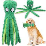 Acehome Squeaky Dog Interactive Play Toy,No Stuffing Octopus Dog Chew Toy with Crinkle Paper for Medium and Large Dog Playing (Green)