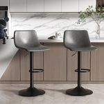 Nalupatio Bar Stools Set of 2 Adjustable Counter Height Modern Swivel Bar Stools with Backs Leather Seat Island Chairs for Home Kitchen Gray