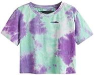 SweatyRocks Women's Short Sleeve Distressed Crop T-Shirt Summer Tops, Tie Dye Light Green, Small