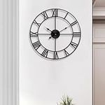 24 inch Large Metal Wall Clock, Industrial Indoor Outdoor Waterproof Art Decor Modern Clocks, European Retro with Oversized Roman Numerals, Silent Battery Operated Decor,Office,Kitchen, Loft