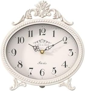 Abdurey Vintage Table Clock on Stand,Desk and Shelf Decorative Clock,French Rustic Style Mantel Clocks,Metal Frame Antique White Finish,Farmhouse,Bedroom, Bedside,Living Room,Gift Clocks