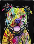 Dawhud Direct Colorful Pit Bull Fleece Blanket for Bed, 50" x 60" Dean Russo II Pit Bull Fleece Throw Blanket for Women, Men and Kids - Super Soft Plush Dog Blanket Throw Plush Blanket