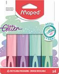 Maped Fluo Peps Glitter Classic Highlighter, Cardboard Pouch, Pastel Colors, Pack of 4 (742046)