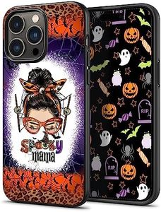 Cute Spooky Mama Skull Messy Bun Halloween Leopard Mom Phone Cover for iPhone 16 15 14 13 12 11 Pro Max|Samsung Galaxy S24 S23 S22 S21 S20 FE Plus Ultra|Z Flip 3/4/5/6/A15 A14 A54 A03S A53