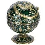 4.9 in Tall Vintage Ashtray with Lid, Bronze Globe Fly Dragon Shape Windproof Ashtray for Home Office Tearoom Crafts Decoration Ornament