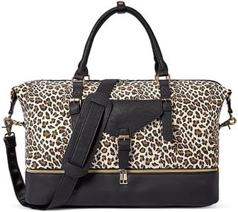 CLUCI Weekender Bag for Women Canvas Large Overnight Travel Duffel Bag with Shoe Compartment Leopard Pattern with Black