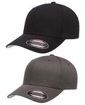 Flexfit 2-Pack Premium Original Cotton Twill Fitted Hat w/THP No Sweat Headliner Bundle Pack