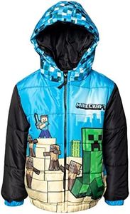 Minecraft Steve Creeper Big Boys Zip Up Winter Coat Puffer Jacket Blue 10-12