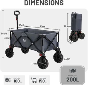 TIMBER RIDGE 200L Folding Trolley – Heavy Duty Collapsible Wagon