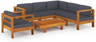 ‘vidaXL 7-Piece Acacia Wood Garden Lounge Set with Dark Grey Cushions – Versatile Outdoor Seating for Patio or Balcony