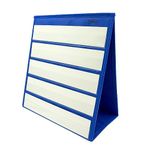 Blue Tabletop Desktop Pocket Chart with Bonus 20X Dry Erase Cards. Double Sided and Self-Standing (13” X 12”)