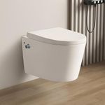 Robanmoa Rimless Wall Hung Toilet with Bidet, Integrated Combined Bidet Toilet All in One Short Projection Compact Wall Mounted Bathroom Toilets Ceramic WC Pan Soft Close Seat