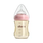 Oberni PPSU Baby Bottle, Anti Colic Wide Neck Newborn Feeding Bottle, Natural Feeling, Slow Flow with Food Grade Silicone Breast-Like Nipple, 5OZ/150ml, 0M+ Start Gift, Pink/1Pack