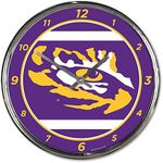 NCAA Chrome Clock, LSU Tigers Round Chrome Wall Clock, 2797812, White, One Size