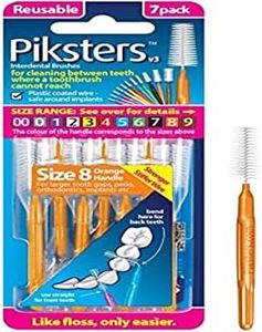 Piksters Interdental Brush - Brushes for cleaning between teeth (7 Pack, Size 8 (Orange))