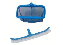 BlueWave Swimming Pool Deluxe Leaf Net & Handle with 18" inch Curved Wall Brush with Nylon Bristles Cleaning Brush