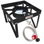 GasOne B-5200K Outdoor Cooker with High Pressure Steel Braided Hose Propane Burner Camp Stove