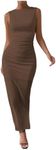 Milumia Women's Sleeveless Boat Neck Ruched Bodycon Maxi Dress Cocktail Long Dresses Elegant Coffee Brown Large