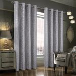 always4u 100% Blackout Damask Foil Print Ridged Velvet Curtains 84 Inches Long Drapes 2 Panels Shiny Metallic Window Treatment Silver 54 * 84 Inches