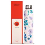 EB-Everything Beautiful Stainless Steel Water Bottle 1 Litre Leakproof Office Gym Travel School Dance Fridge Home Refrigerator Bottles For Men Women Kids Girls Boys (1L, White Flower)