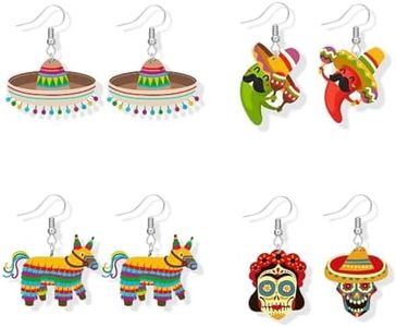 Cinco De Mayo Earrings Outfit Shirts for Women Fiesta Earrings Acrylic Sombrero Chili Hat Cactus Earring Set Mexican Festival Jewelry Party Accessories