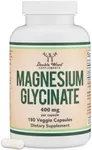 Magnesium Glycinate 400mg, 180 Capsules (Vegan Safe, Third Party Tested, Gluten Free, Non-GMO) High Absorption Magnesium by Double Wood Supplements