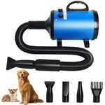Dog Hair Dryer for Large Dogs, 4.5HP 3200W High Velocity Pet Hair Dryers with Heater for Grooming, Spind Temperature Adjustable Pet Dryer Machine with 4 Nozzles (Blue)