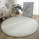 KAYBTNT Round Rug, Fluffy Shaggy Aesthetic Circle Rug, Plush Washable Non-Slip Soft Area Circular Fuzzy Rugs, Cute Carpet for Kids Baby Nursery Girls Living Room Bedroom Home,White,100cm/40inch