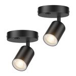 2-Pack Dimmable Ceiling Spotlight Indoor LED Spot Lights Adjustable Directional Spot Light Wall Spotlight Focus Light Accent Light Fixture for Living Room, Black, 3000K (GU10 Bulb)