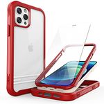 ExoGuard for iPhone 12 Case Comes with Screen Protector, Clear Hard Back Shockproof Full Body Coverage Phone Case Compatible with iPhone 12 and iPhone 12 Pro (Red)