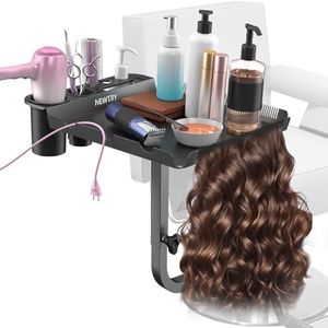 NEWTRY Salon Tray Attached to Chair, 360° Rotation Salon Metal Tray for Barber Chair, Hairstylist Color Tray for Salon, Salon Chair Tray Attachment, Hair Extension Tool Tray Adjustable Height & Width